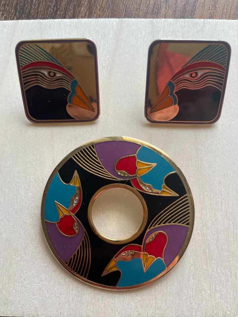 Laurel Burch Earring And Brooch Set Vintage 1980s 62$